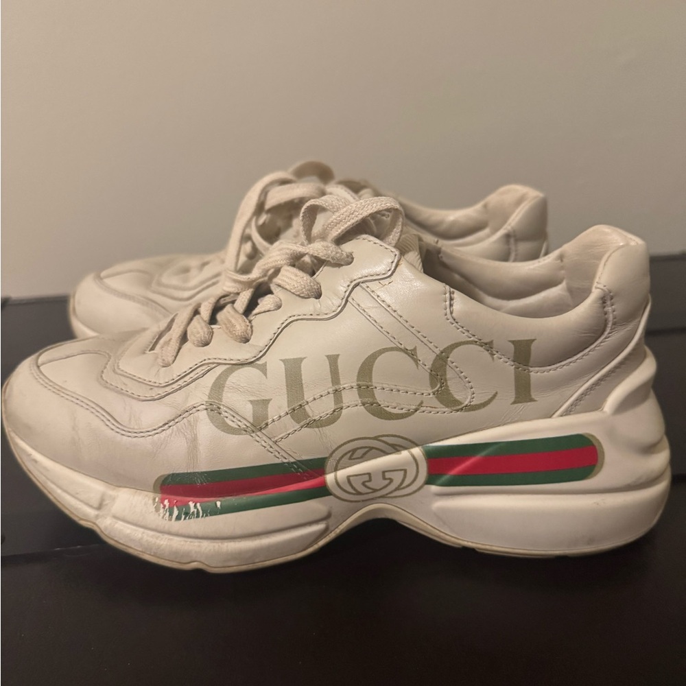 Gucci White Sneakers with Red and Green Stripes